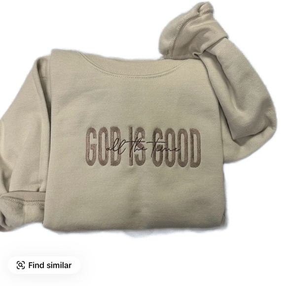 God is Good Gildan Tan Crewneck Sweater - Picture 1 of 4